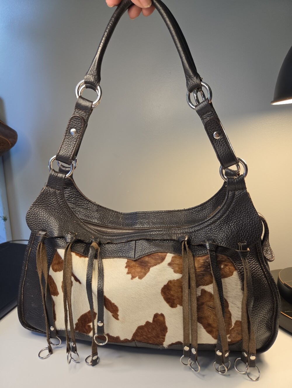 Furla Authentic Women's Brown Leather and Cowhide Fringe Shoulder Bag